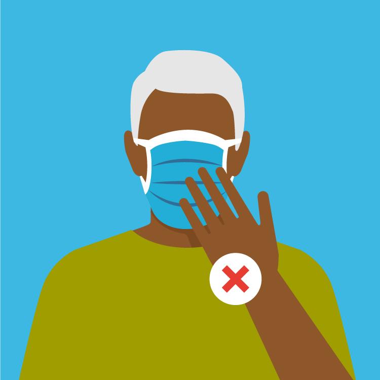 illustration of a man touching his mask when he isn't supposed to